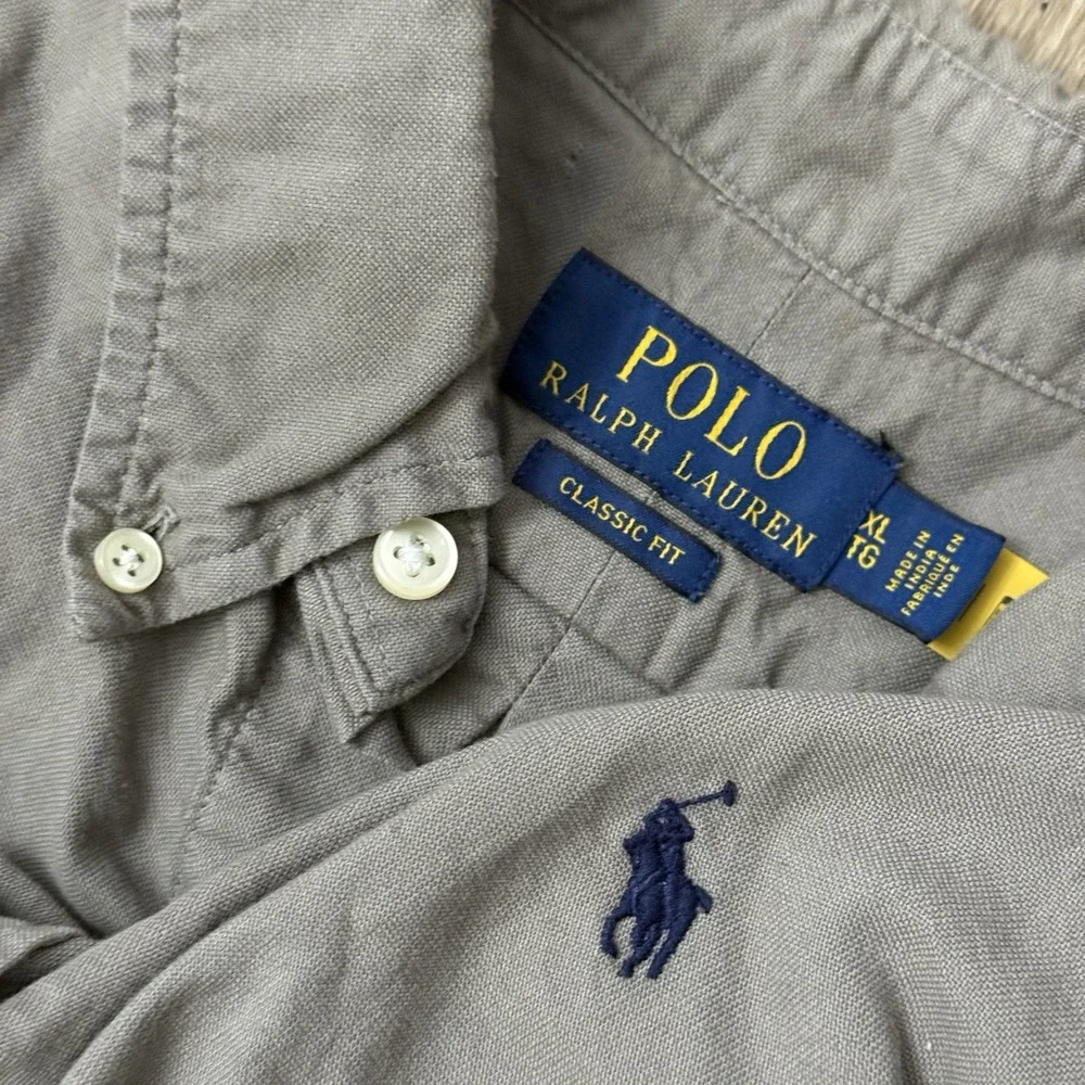 Polo Ralph Lauren Long Sleeve Button Down Oxford Shirt Men's XL Solid Grey